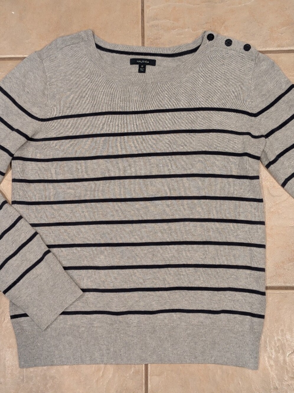 Nautica Gray Striped Sweater Size Medium